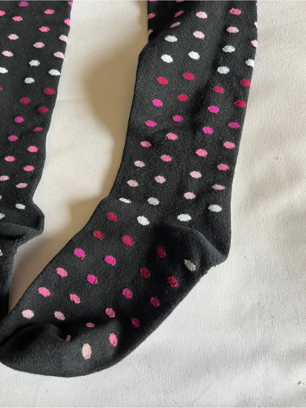 Black Pink Polka Dot Knit Tights Girls Size 12-14 Cotton Blend Stretch Stockings